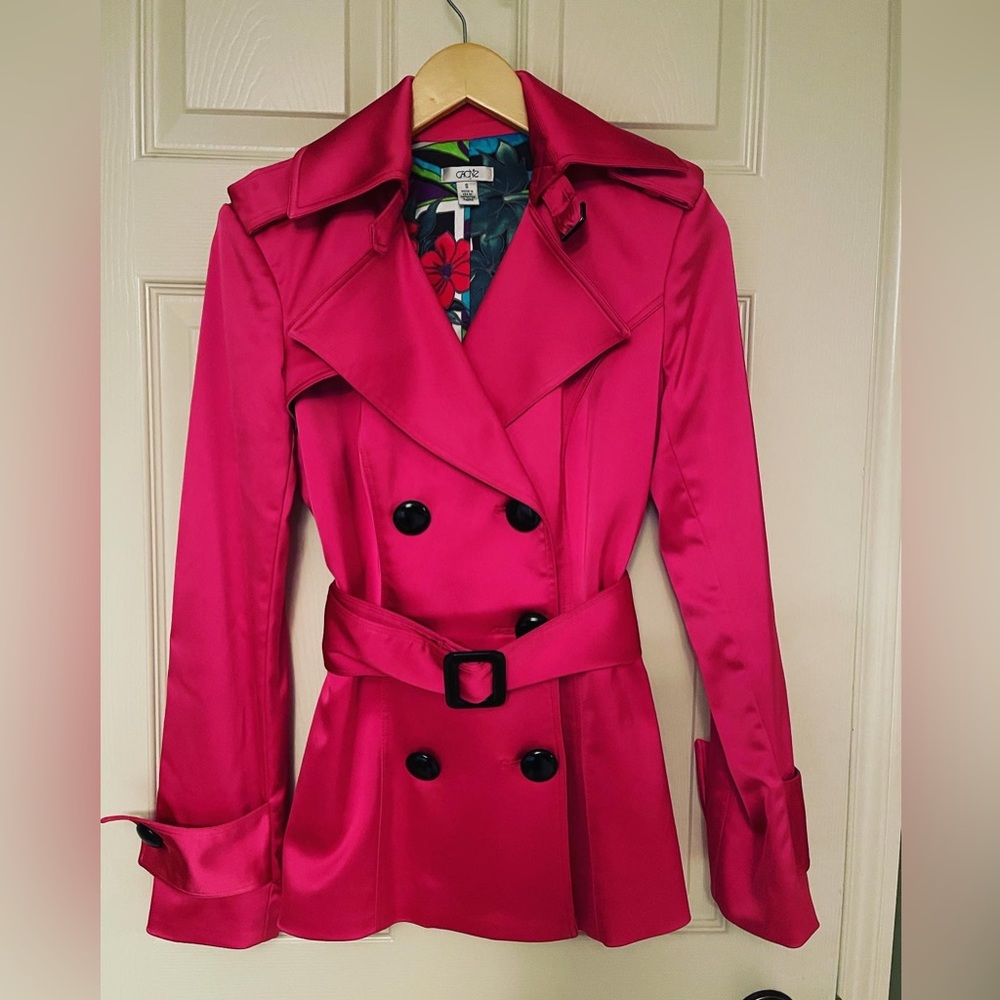 Hot pink Cache satin jacket with belt